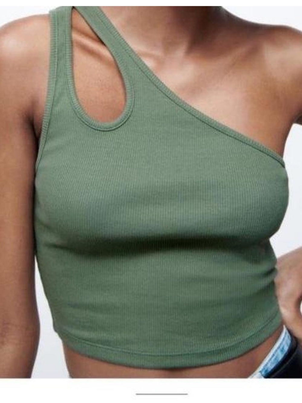 Zara One-Shoulder Ribbed Crop Top size medium Olive green